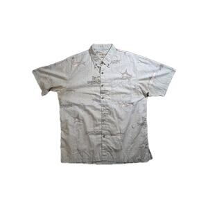 Hook And Tackle Blue Fishing Nautical Shirt Button Up Men's Size L 31L X 24.5W